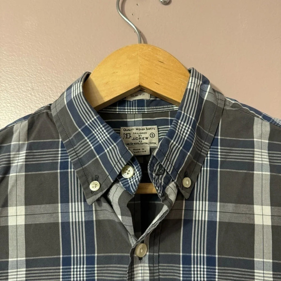 JCrew Plaid  Button Down Longsleeve Shirt Blue Gray Mens Size S - Picture 2 of 8